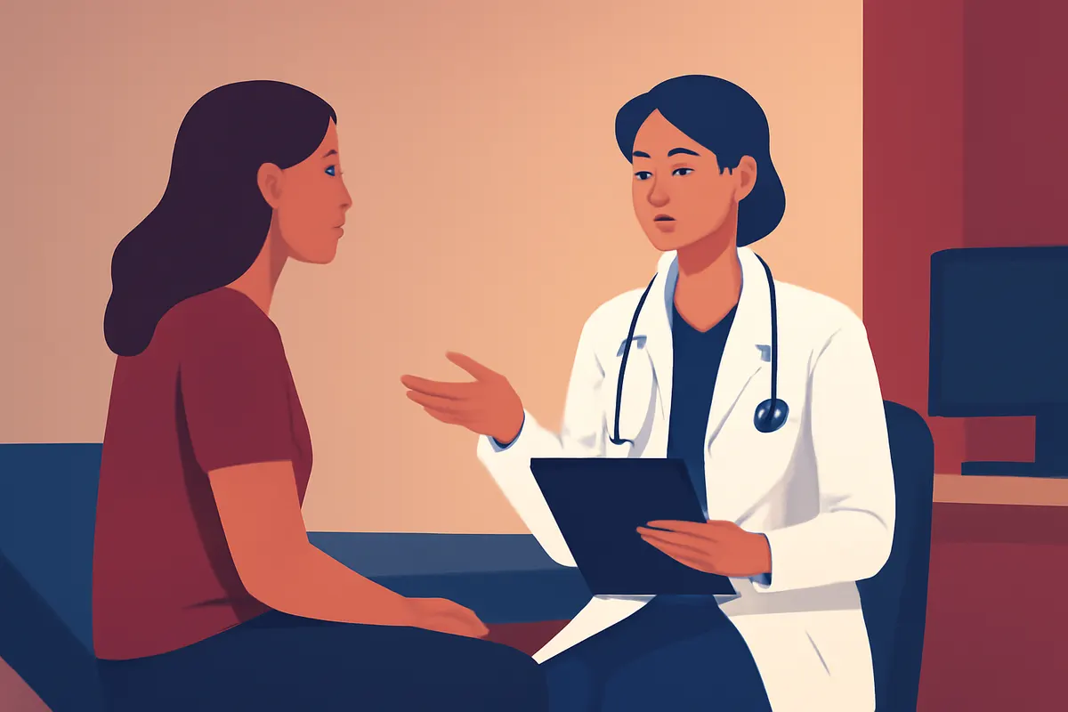 Médico avaliando paciente para aplicação de espuma em varizes